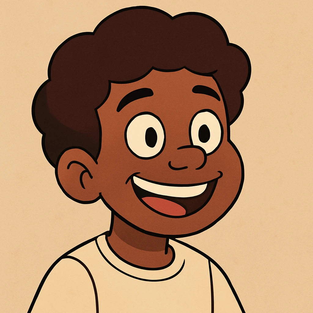 face of an Afro-Peruvian boy, smiling and joyful, cartoon style emoji