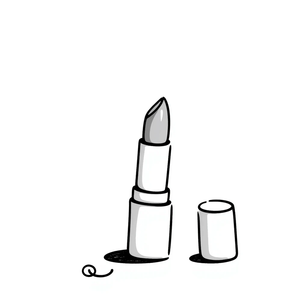 lipstick with the cap off showing the lipstick bullet in pastel colors dd9fb0 ffc6d3 a3bfc9 c4bee2 f1b091, detailed hand-drawn doodle style emoji