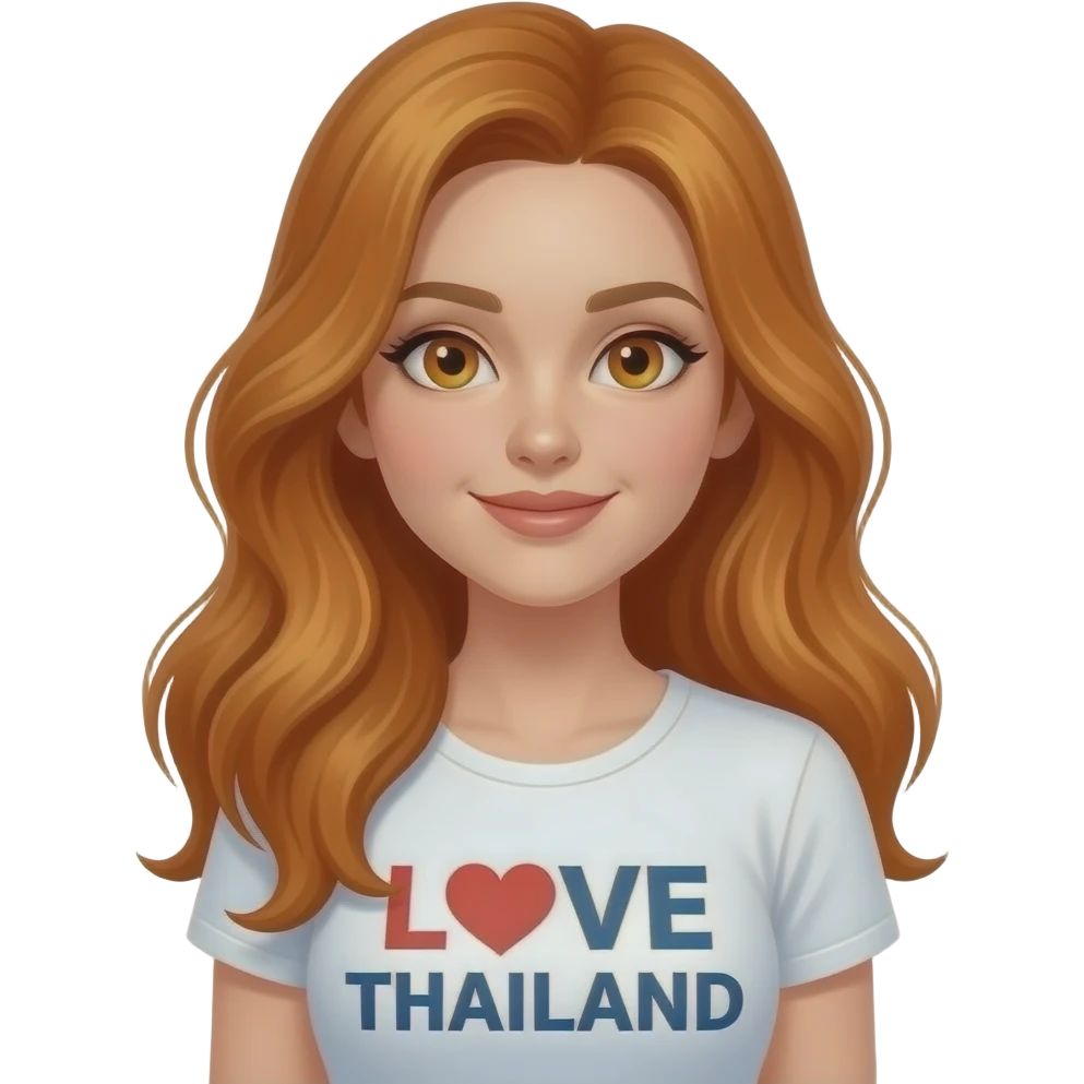 sexy girl with long ginger hair and ginger eyes a top with LOVE THAILAND written on it emoji
