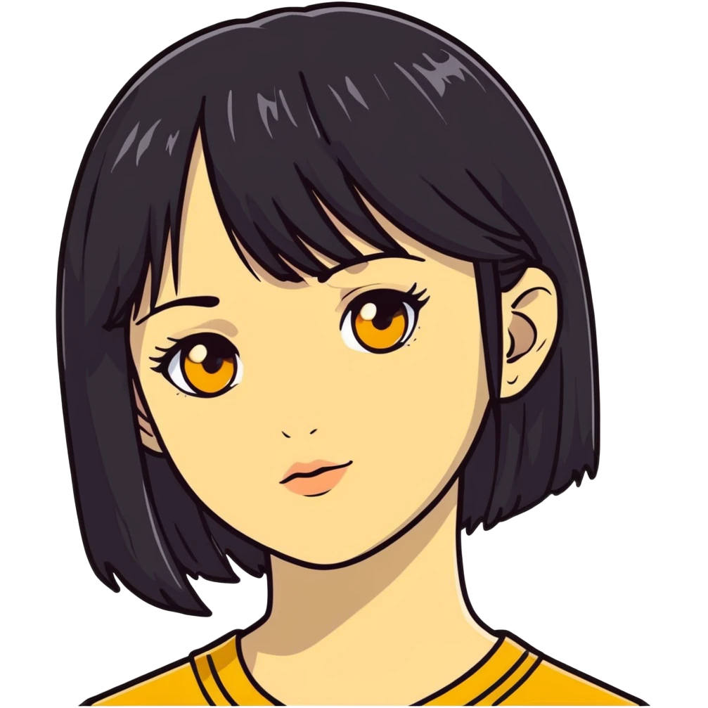 woman with black straight hair, very pale skin, yellow amber eyes emoji