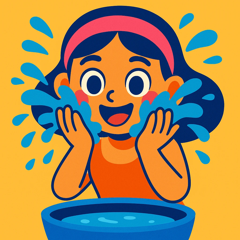 girl washing her face, vibrant toon style emoji