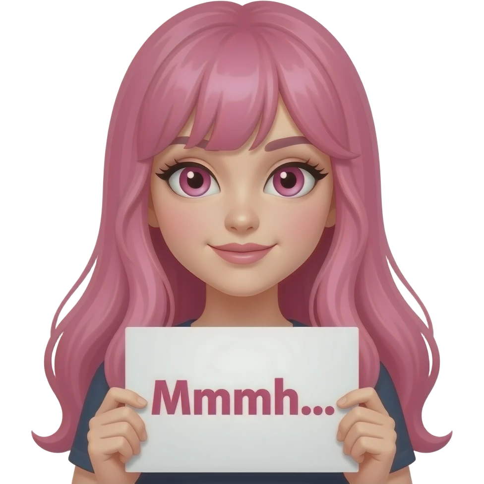 sexy girl with long pink hair and pink eyes holding a Mmmh... sign emoji