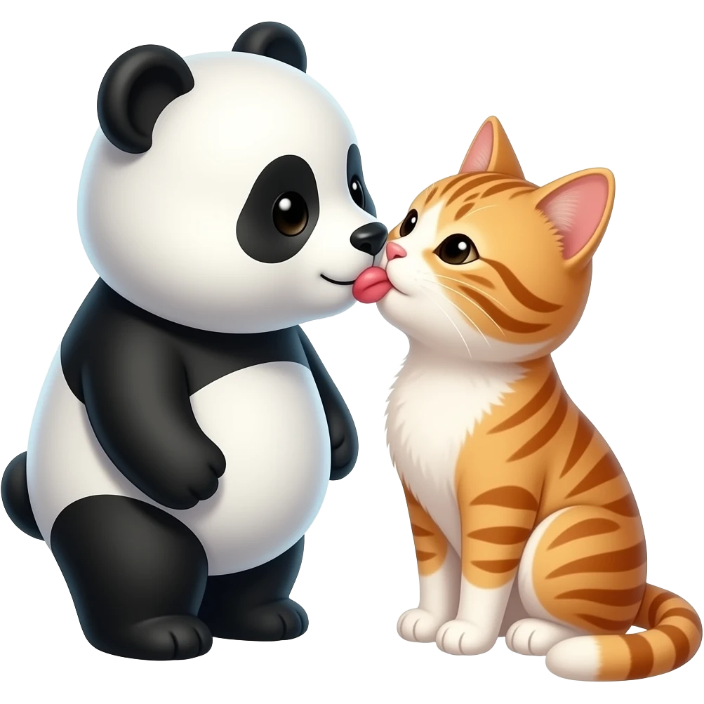 Panda and cat together kissing emoji