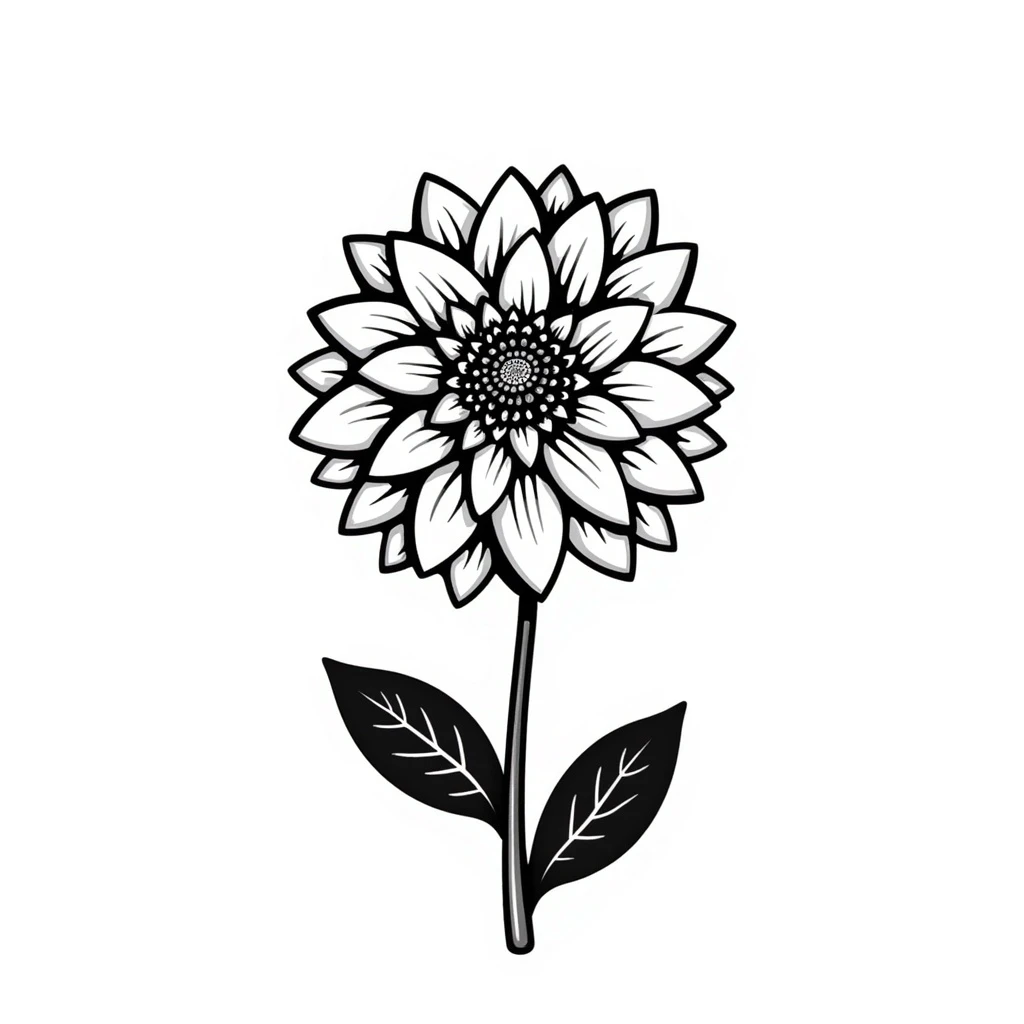 dahlia flower, hand-drawn sketch, black and white emoji