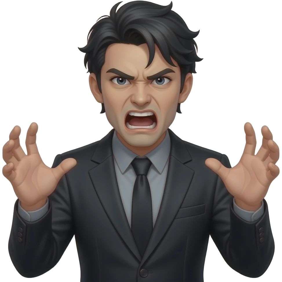 Angry screaming gothic dark haired man throwing tantrum emoji