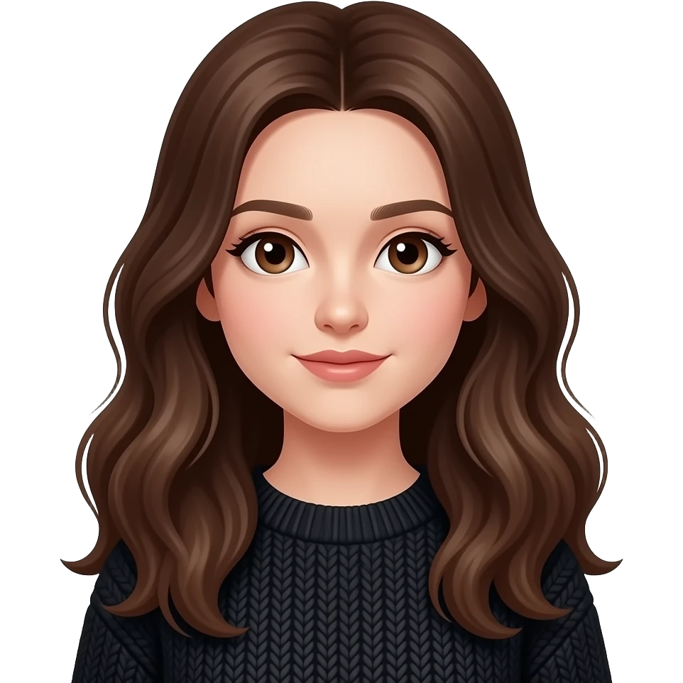 rengi koyu kahverengi saçlı kahverengi gözlü saçları göğüs altında uzun dalgalı saçlı güzel burun üstünde siyah bir kazak olsunlu bir kız olsun sadece yüzü olsun emoji