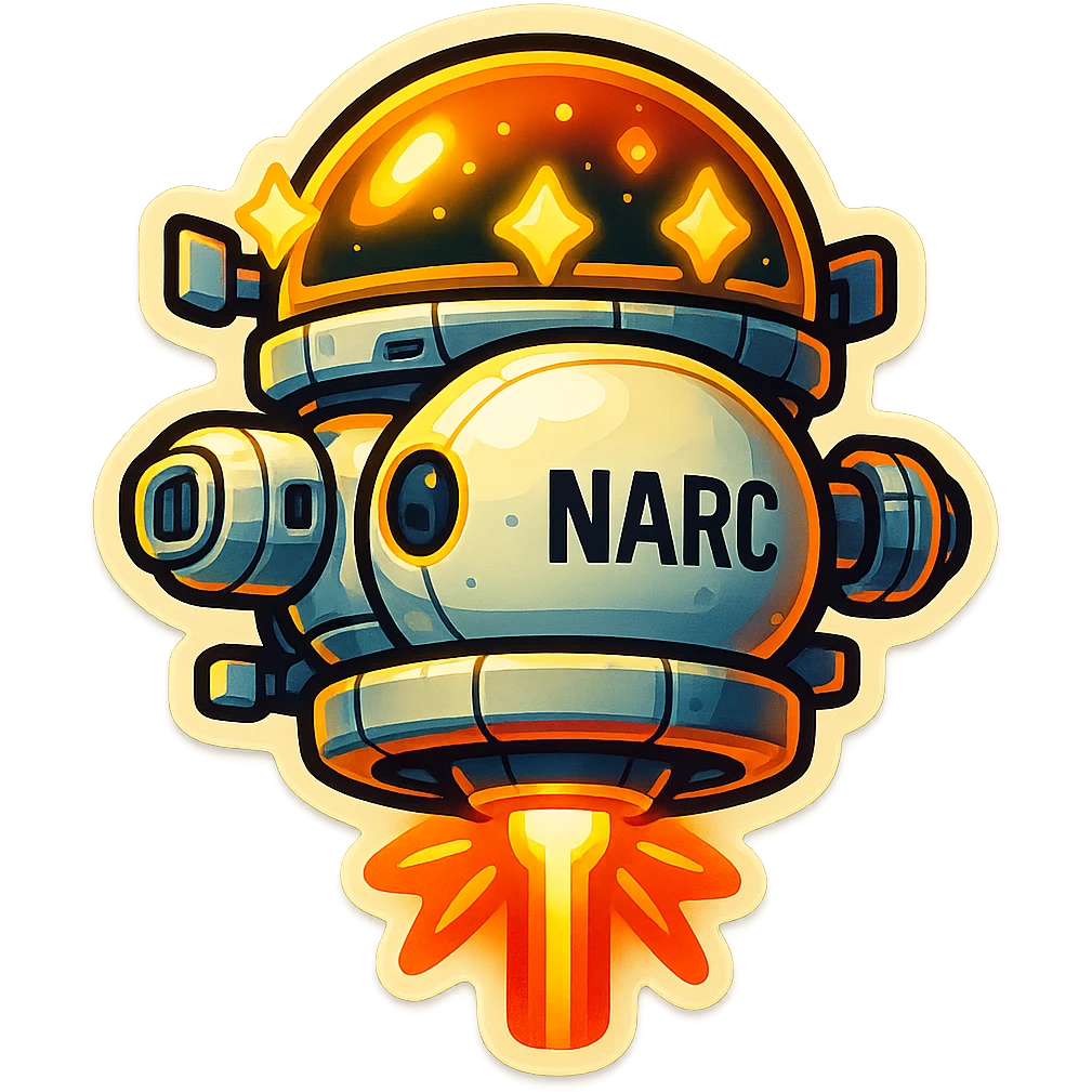 Tactical satellite in retro stickers style, with a shield bubble and yellow warning lights, bold outlines, and vibrant colors. emoji