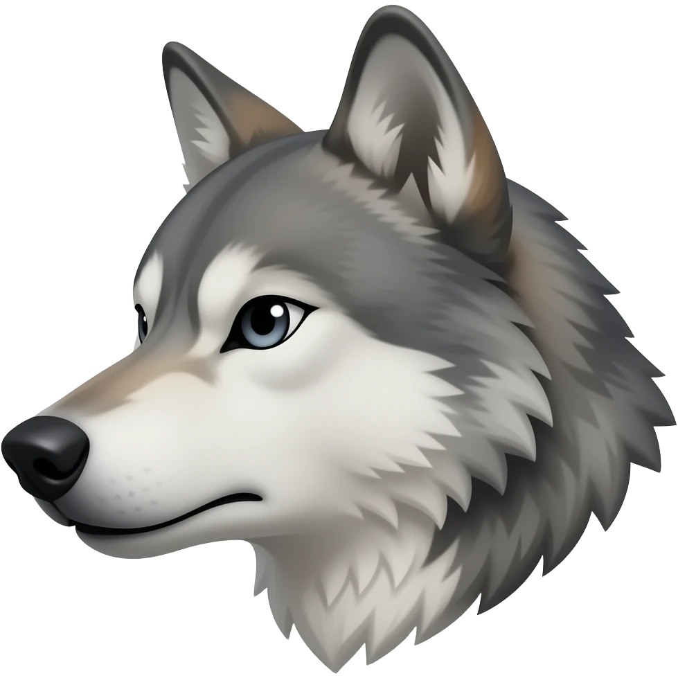A little bit angry gray wolf head realistic Turn sideways gray eyes emoji