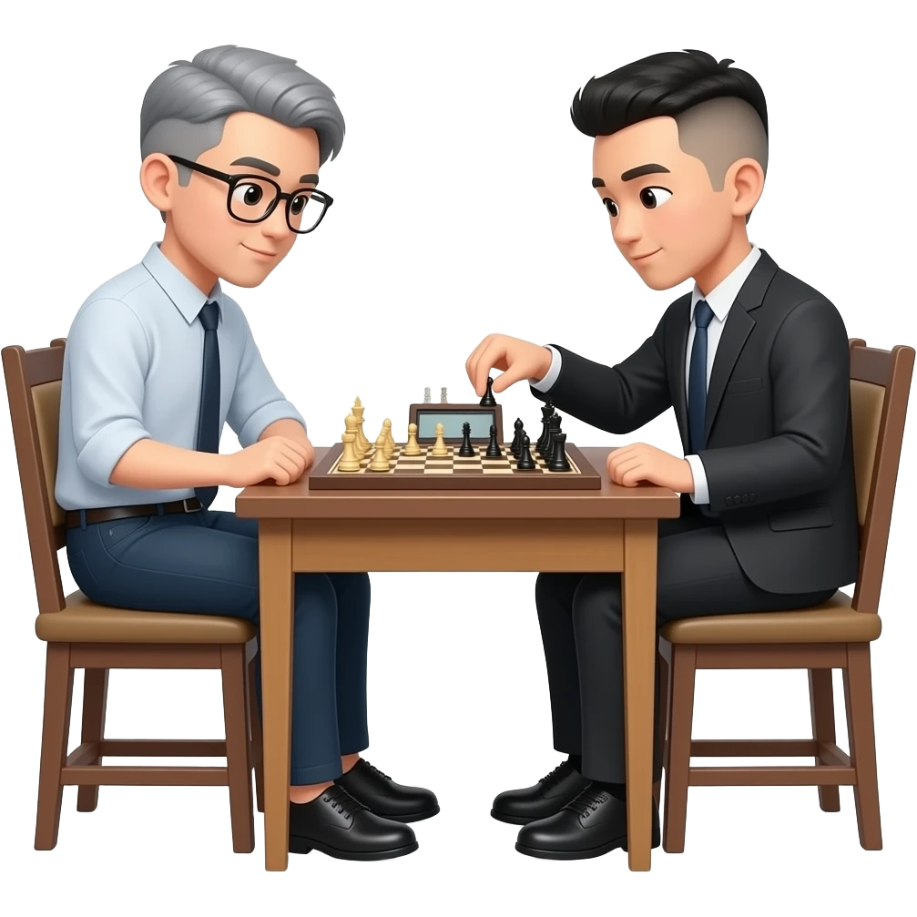 Sexy Asian man bowl cut gray hair with glasses playing chess emoji