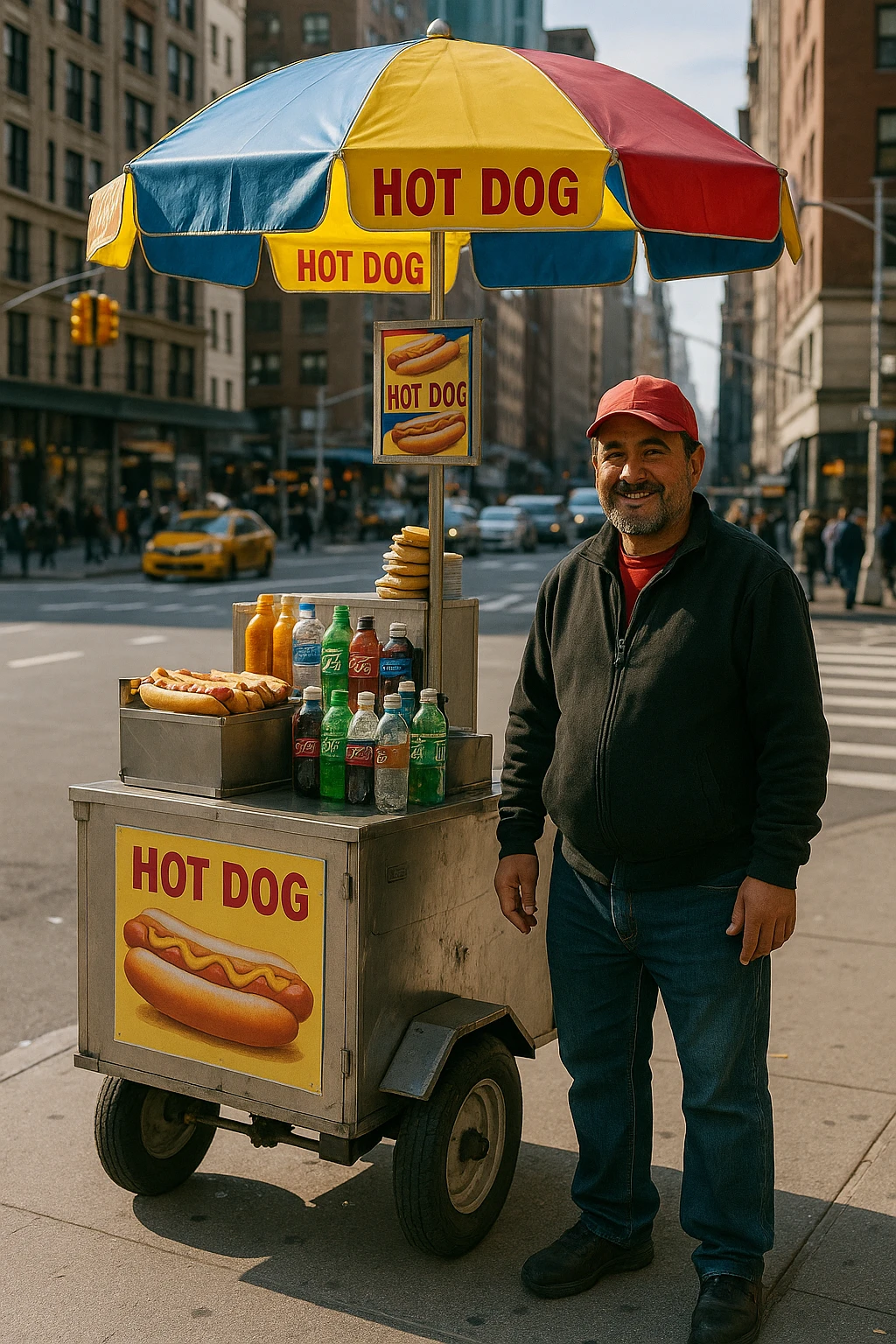 hotdog seller in New York with cart emoji