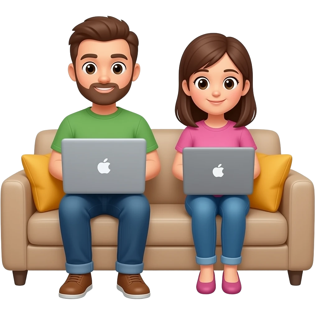 working from home in the sofa mAle and female emoji