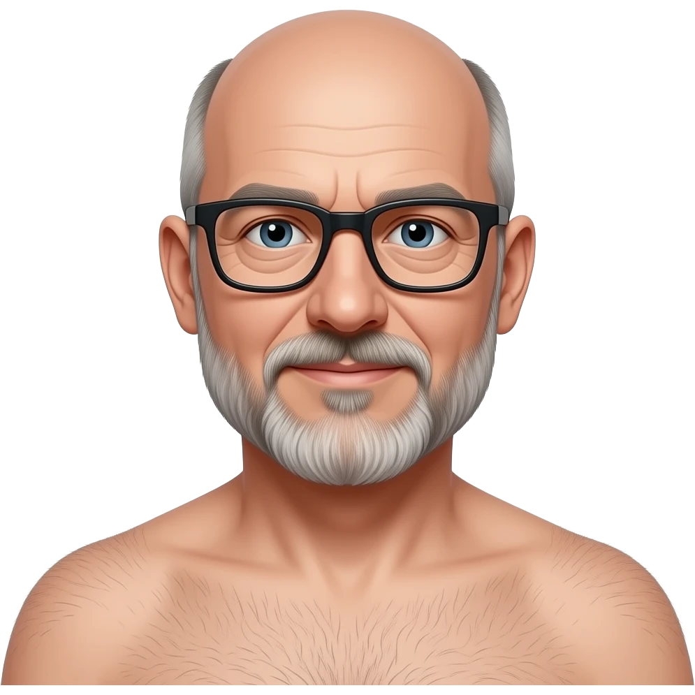 Sitting Naked older guy with glasses balding goatee beard emoji