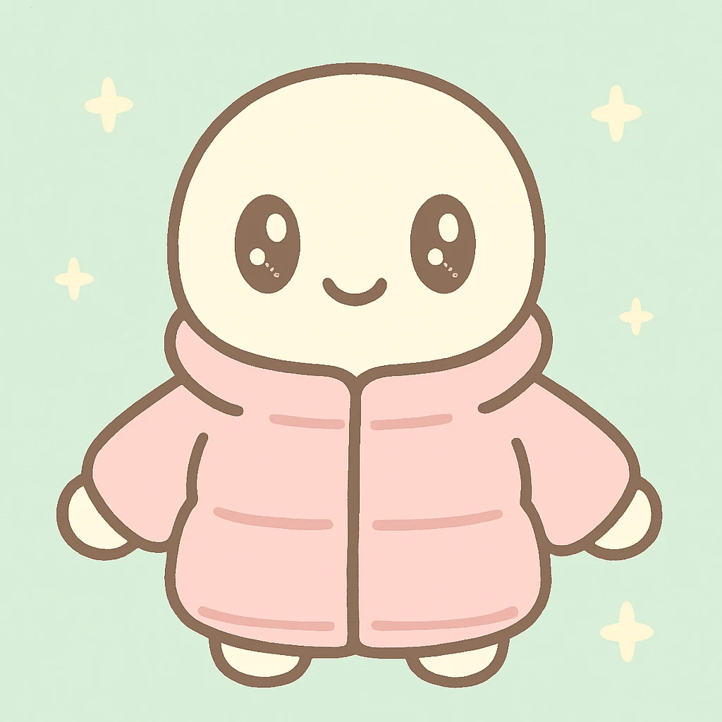 cute character wearing a padded jacket, adorable style, cozy winter clothing emoji