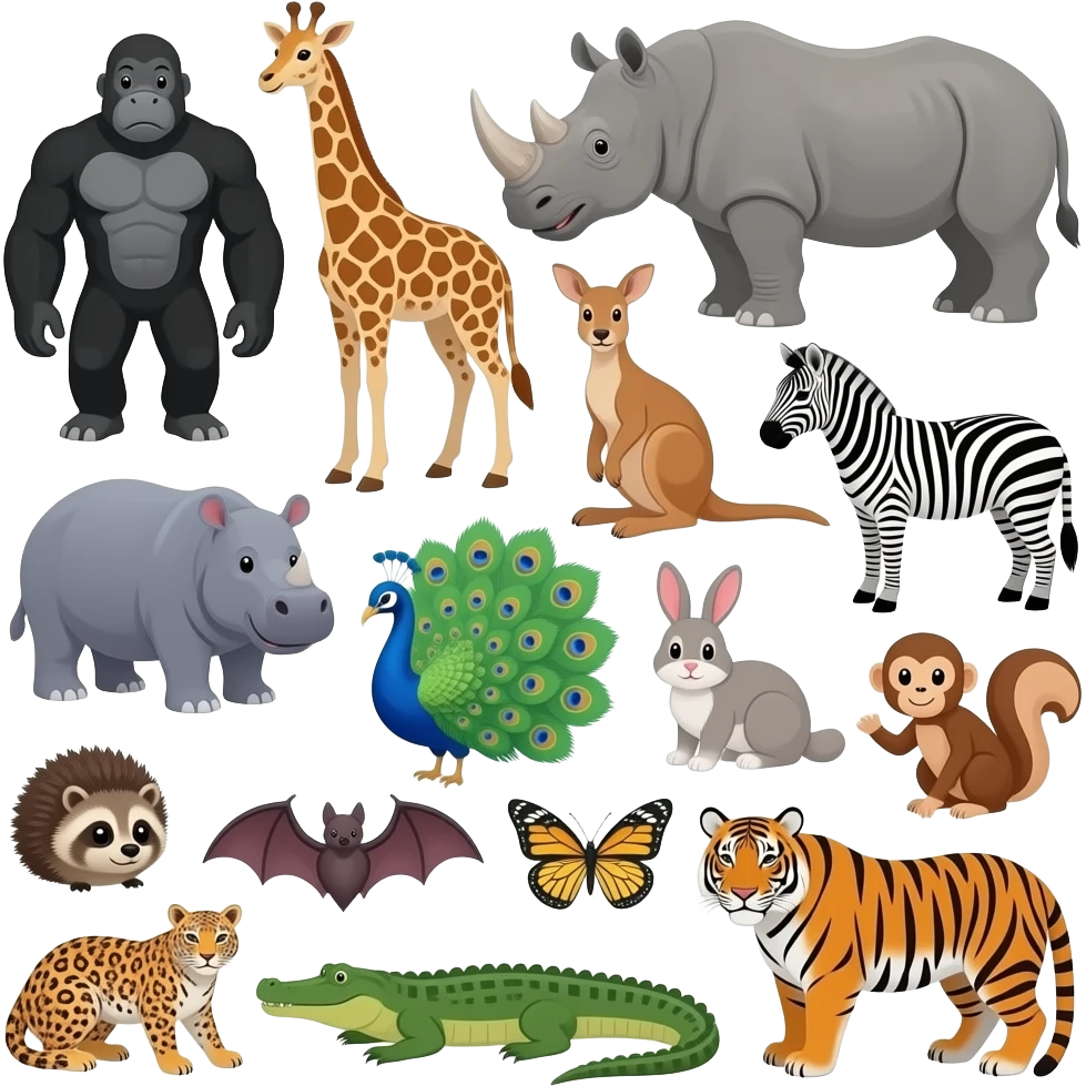 🦍🦒🦏🦘🦛🦌🦓🦚🦔🐇🦝🐿🐒🦇🦋🐍🐆🐊🐅 emoji