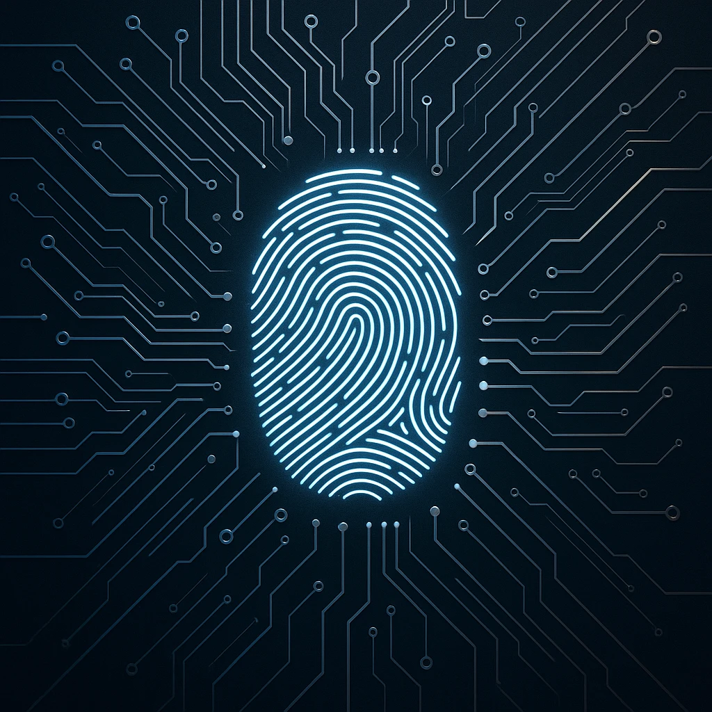 cybersecurity domain, fingerprint scan with circuit lines, sleek style emoji
