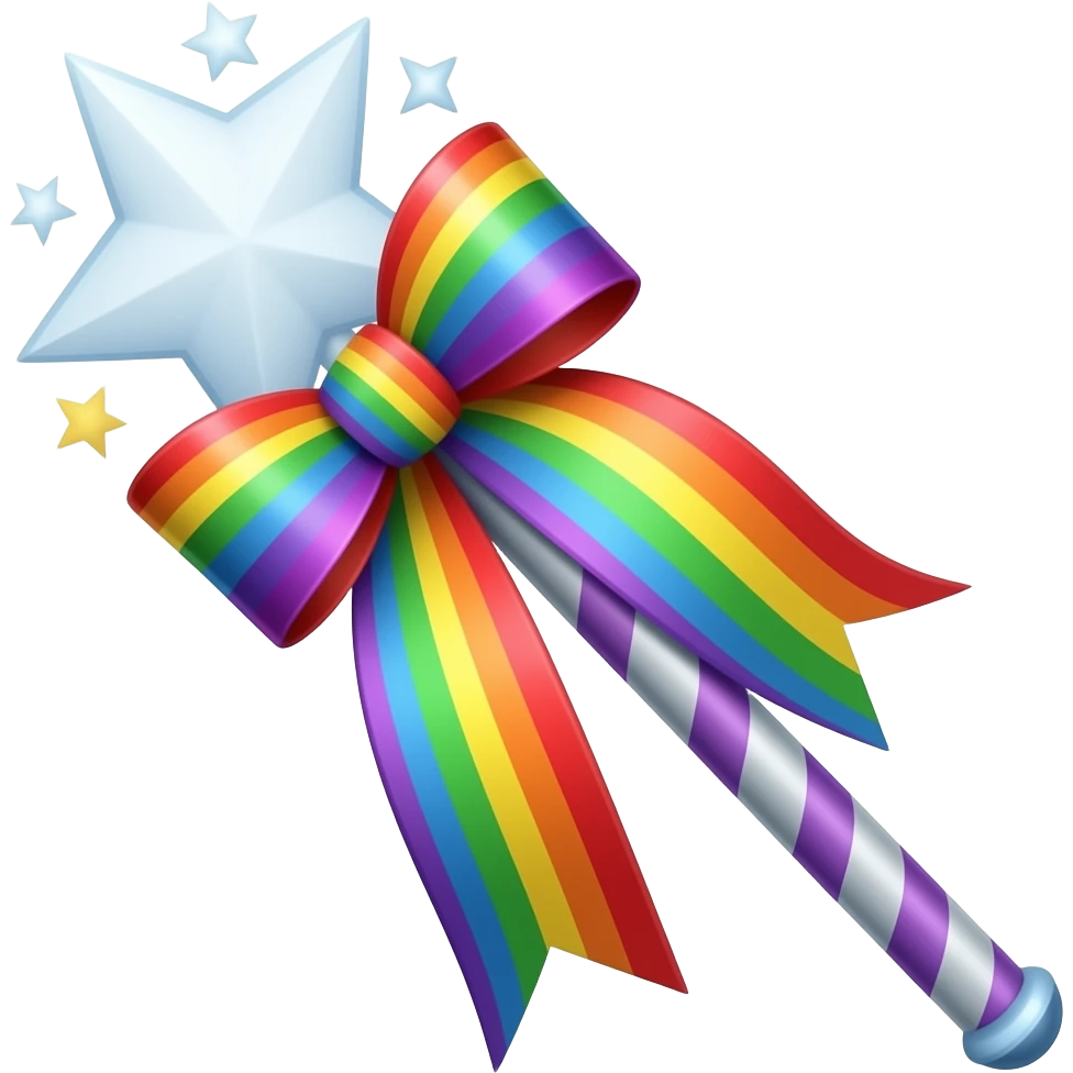 Rainbow Ribboned rainbow magic wand emoji