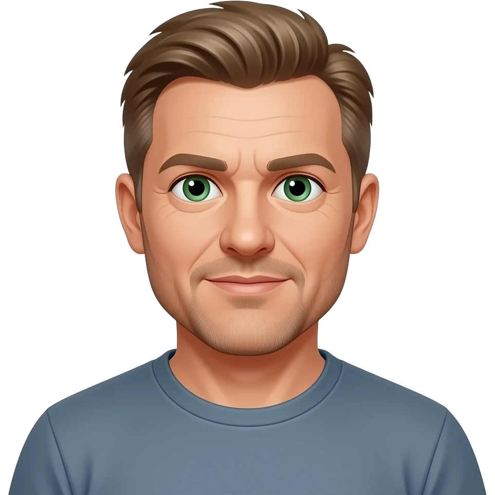 males, 40s, fair hair, dirty blonde short hair, green eyes, emoji