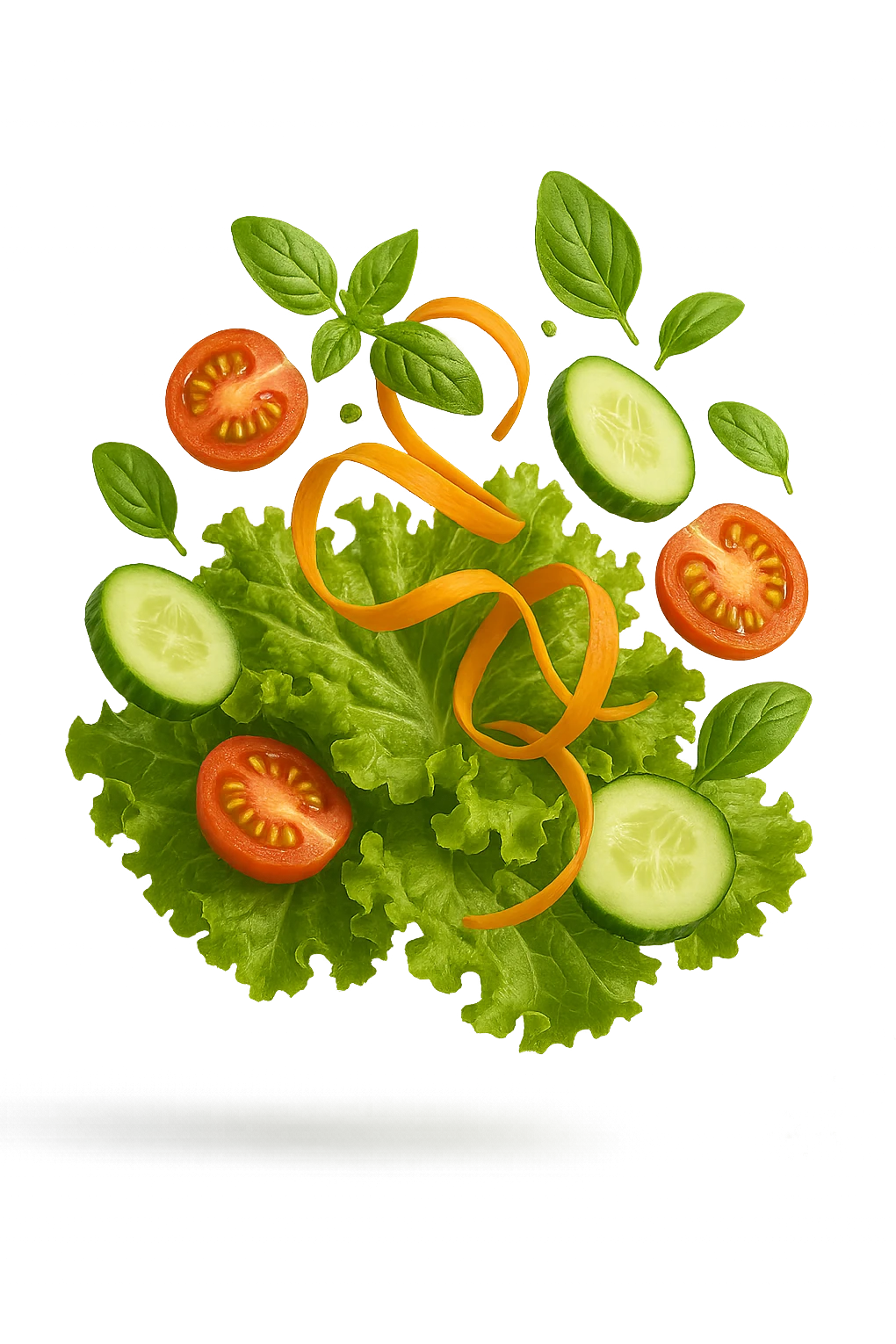 INSALATA FLUTTUA IN ARIA, iperrealistico 4k emoji