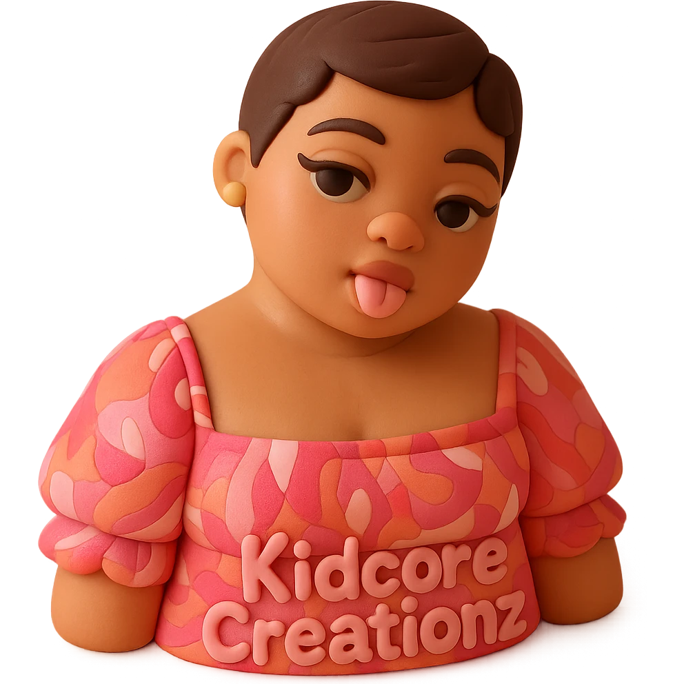 Add the word Kidcore Creationz in Pink emoji