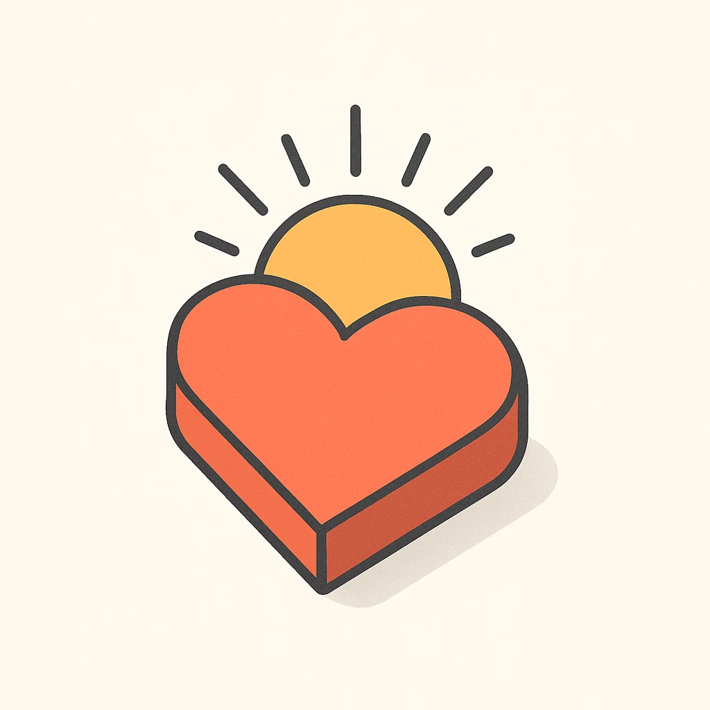 heart with a sunbeam, symbolizing inner light and hope, simple form, clear shadows and highlights, 2D isometric style emoji