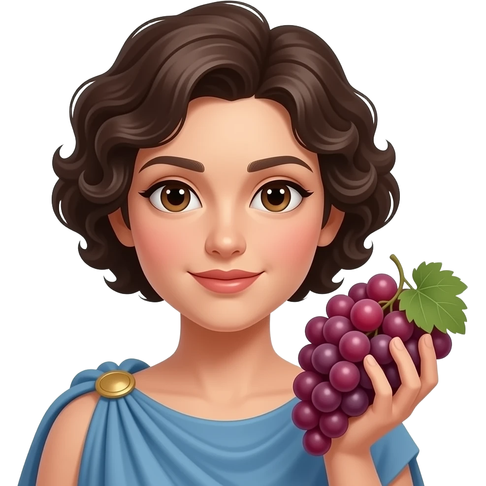 ancient Greek woman holding a bunch of grape in her hand, closeup emoji