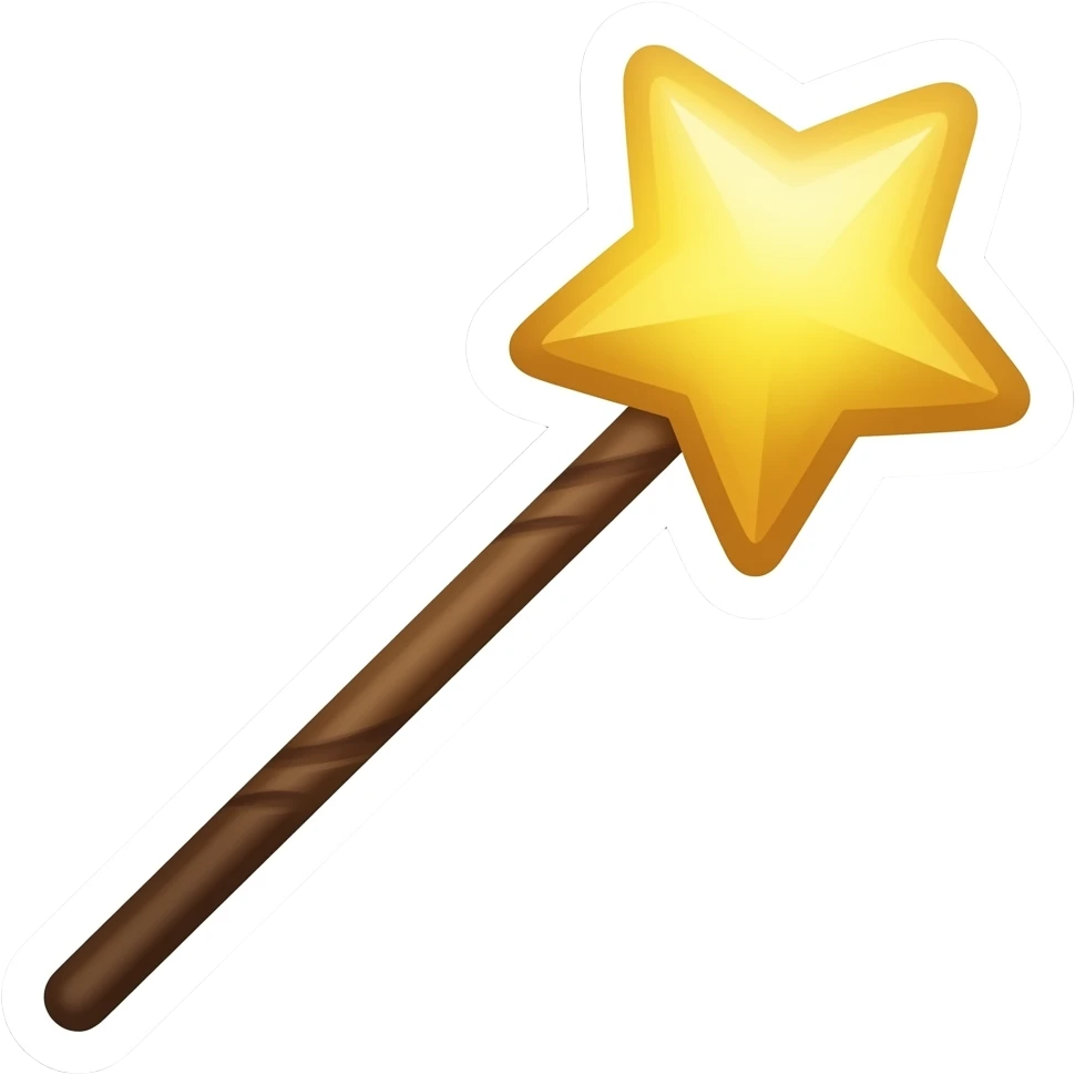 Simple and minimalistic sticker of a magic wand, white outline emoji