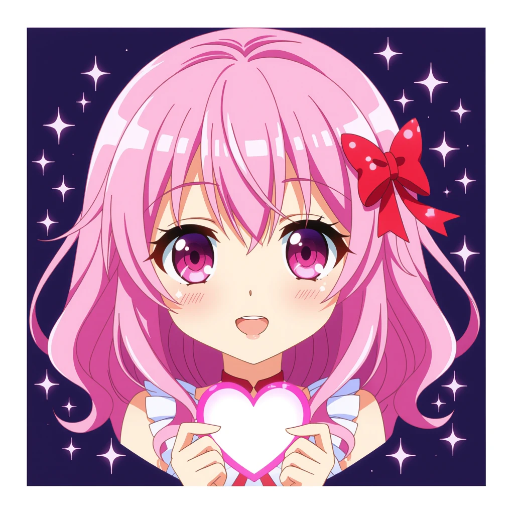 anime heart, sparkling, pink and red, big eyes, cute expression emoji