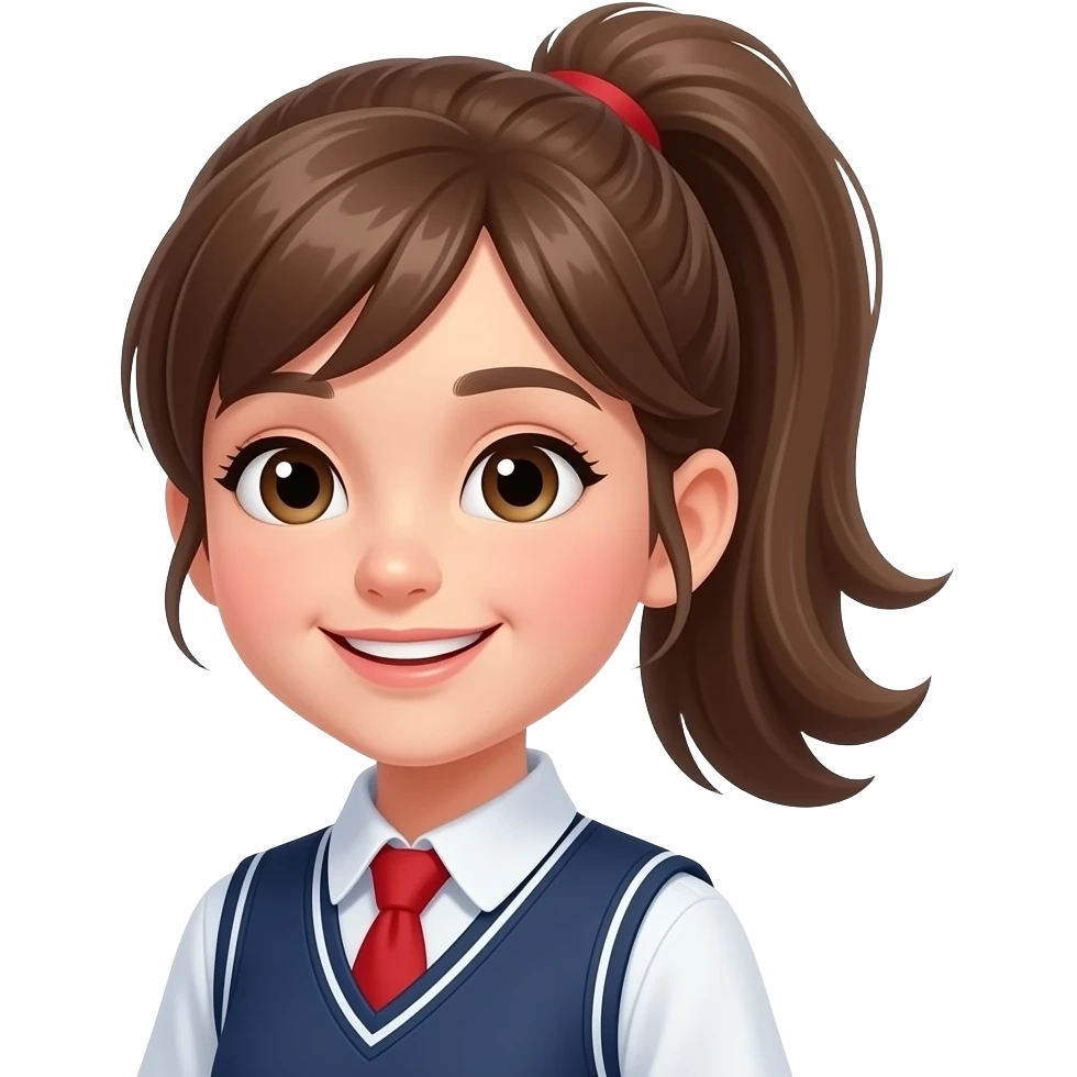 The schoolgirl wore her hair in a high ponytail, looking cheerful. emoji