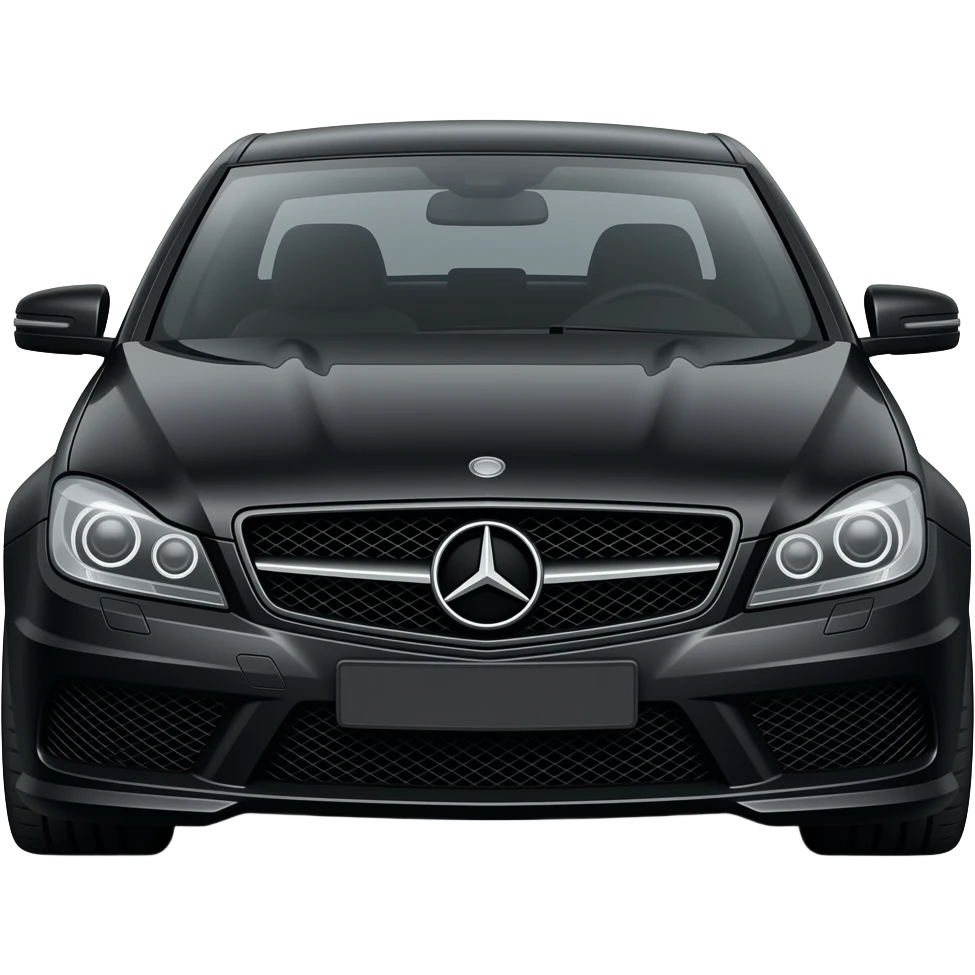 a picture of a full black Mercedes C Class W204 Coupe with black rims, tinted windows and GT grill emoji