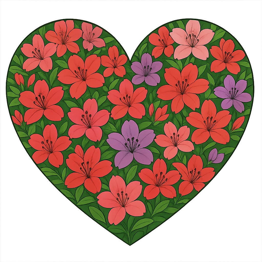 heart with a vibrant azalea garden, clean digital illustration emoji