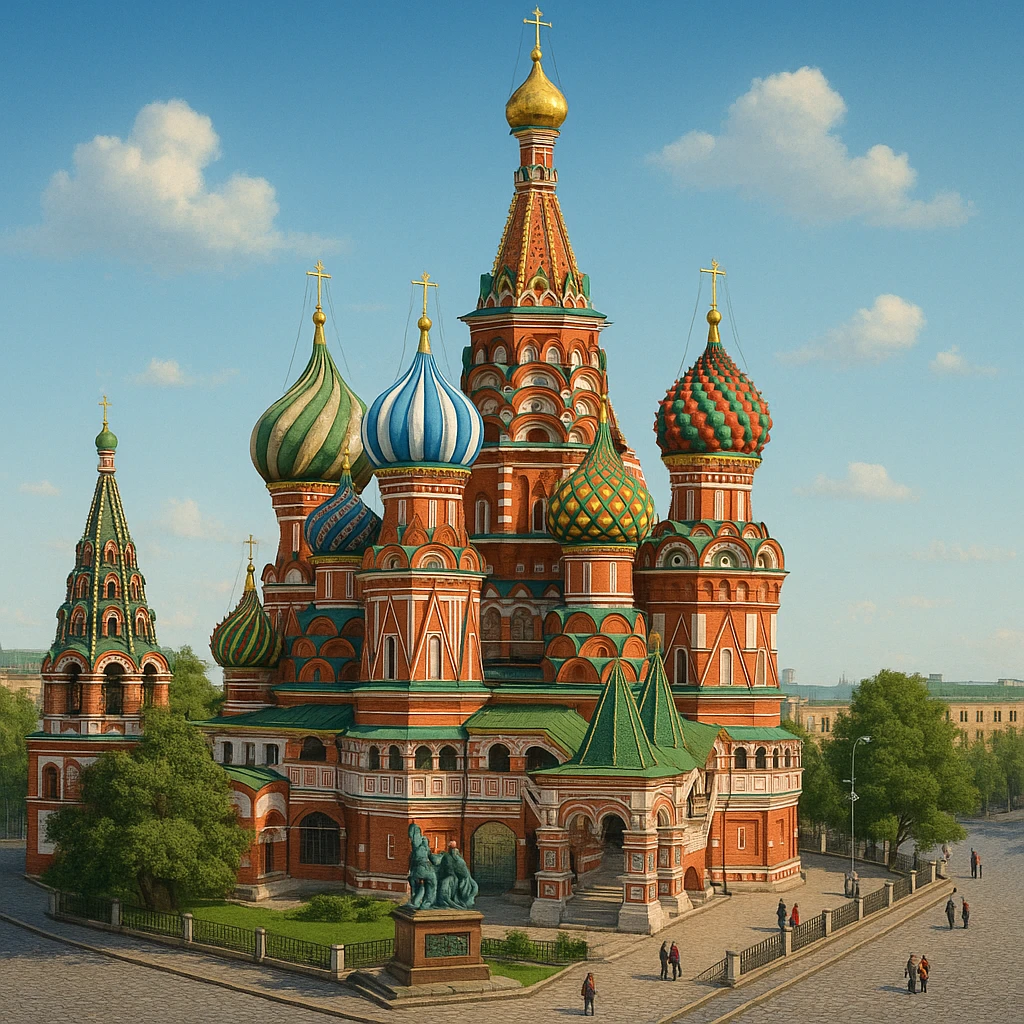 Изометричная, яркая, детализированная и фотореалистичная иллюстрация Храма Василия Блаженного в Москве emoji