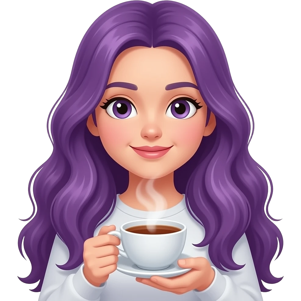 GIRL WITH LONG PURPLE HAIR WITH TEA emoji