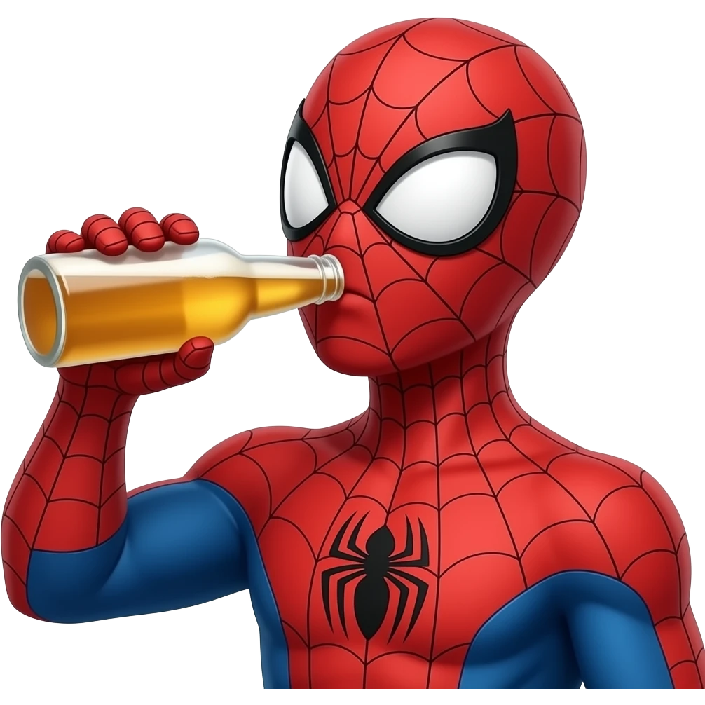 spiderman drinking a beer bottle emoji