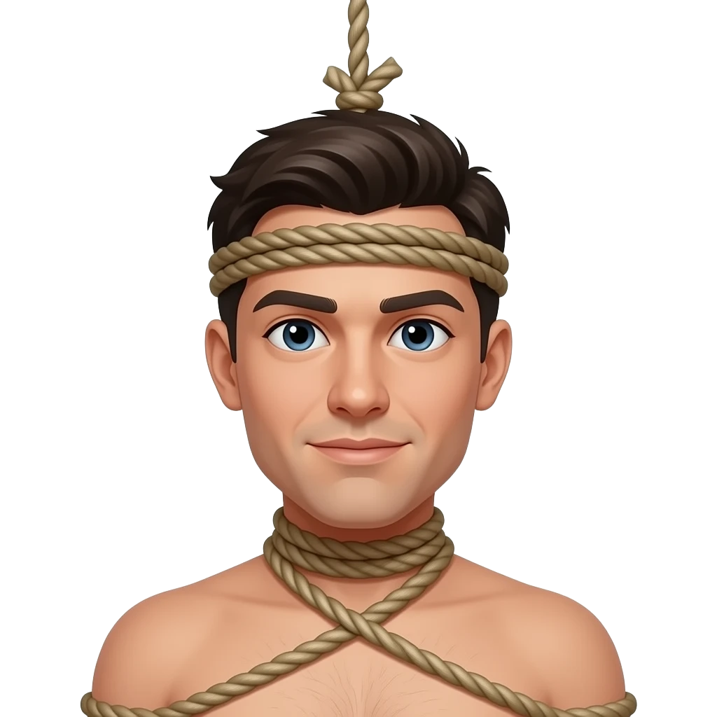 Male front image with shibari suspended horizontaly fro ceiling emoji