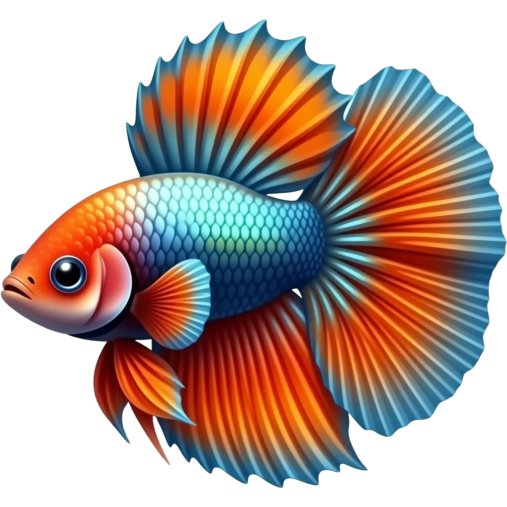 Red and orange with some shiny blue and green scales Betta fish and bubbles emoji