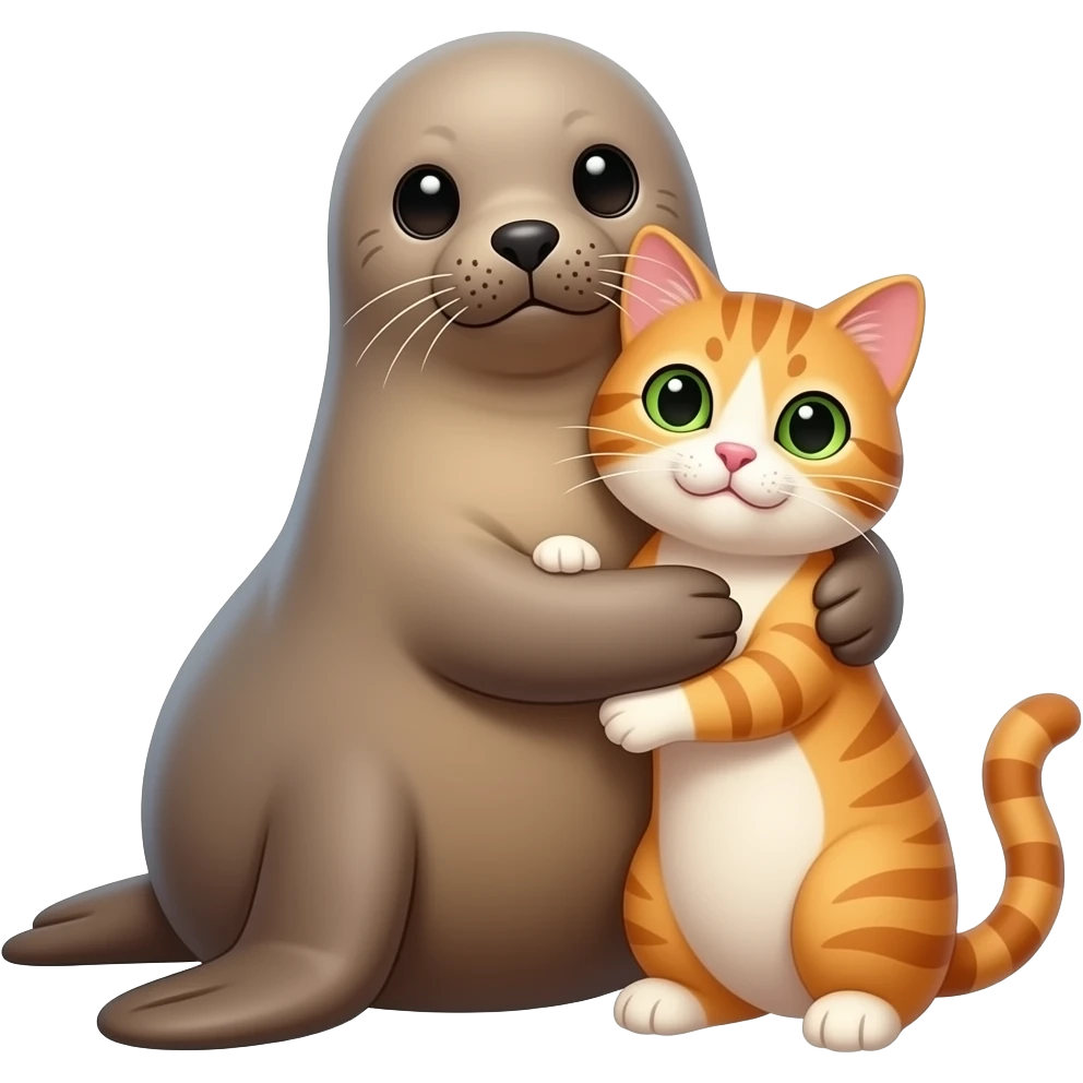 A seal hugging a cat emoji