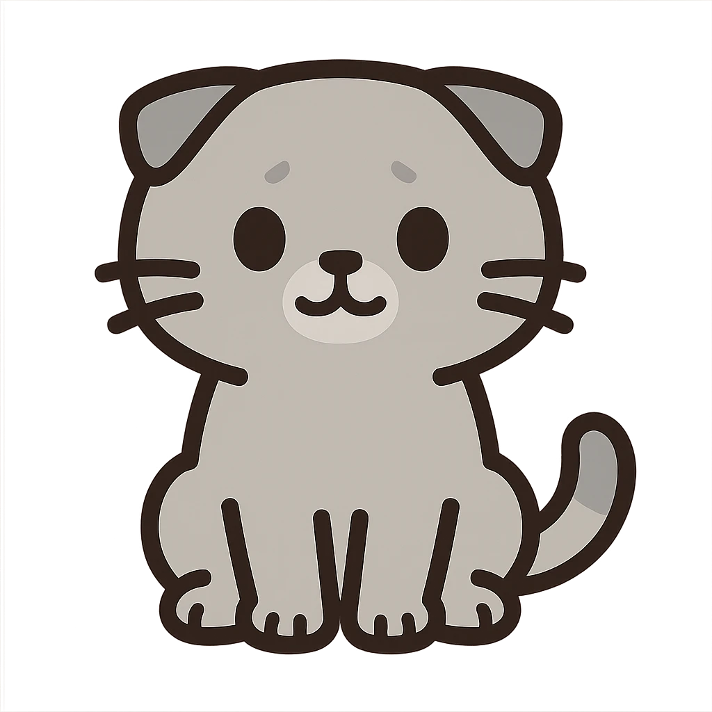 flat toon kawaii scottish fold kitten sitting, twitter style emoji emoji