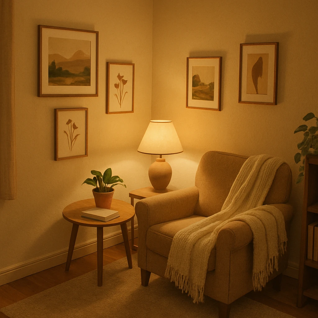 a room corner with two walls, high-angle view, cozy decor emoji