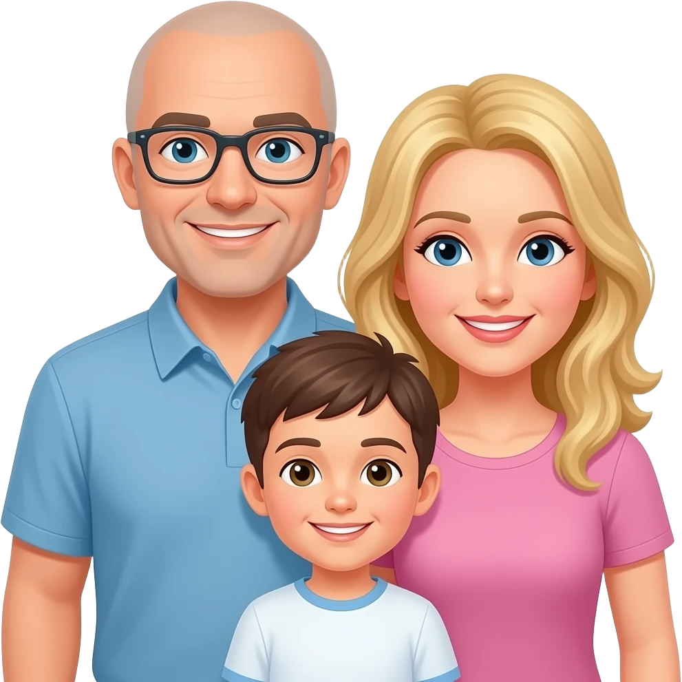 Papà calvo con figlio e mamma bionda emoji