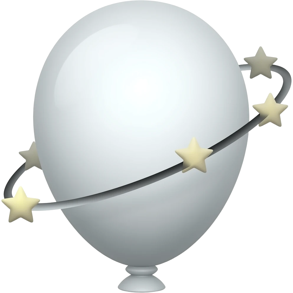 White balloon with five little stars flying around the balloon emoji