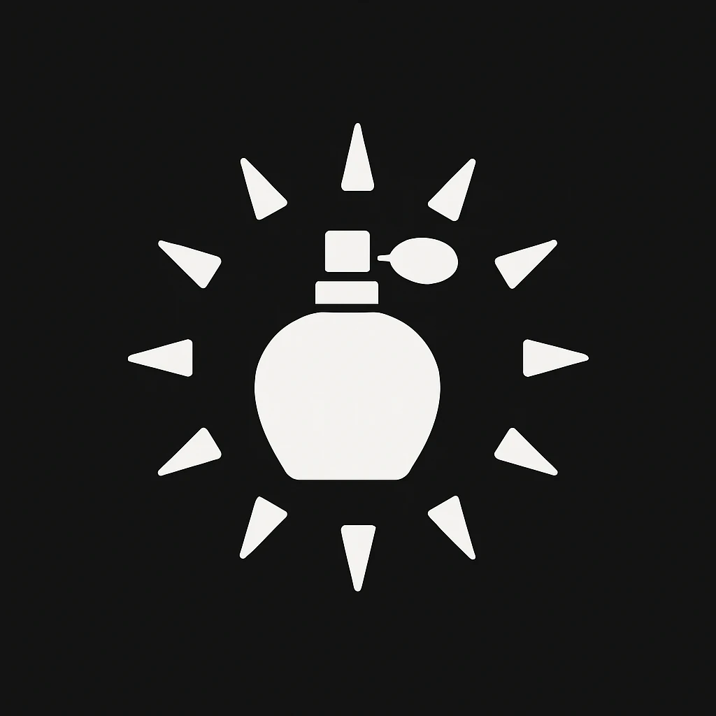 white Vector minimalistic and elegant icon of sun shaped perfume black solid background, filled inside (inspire this refrence icon),  emoji