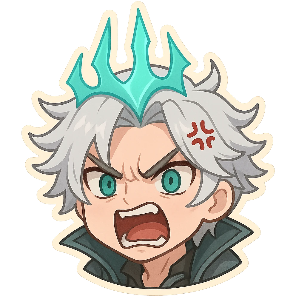 Viego from League of Legends, chibi style emote, only head, furious expression emoji