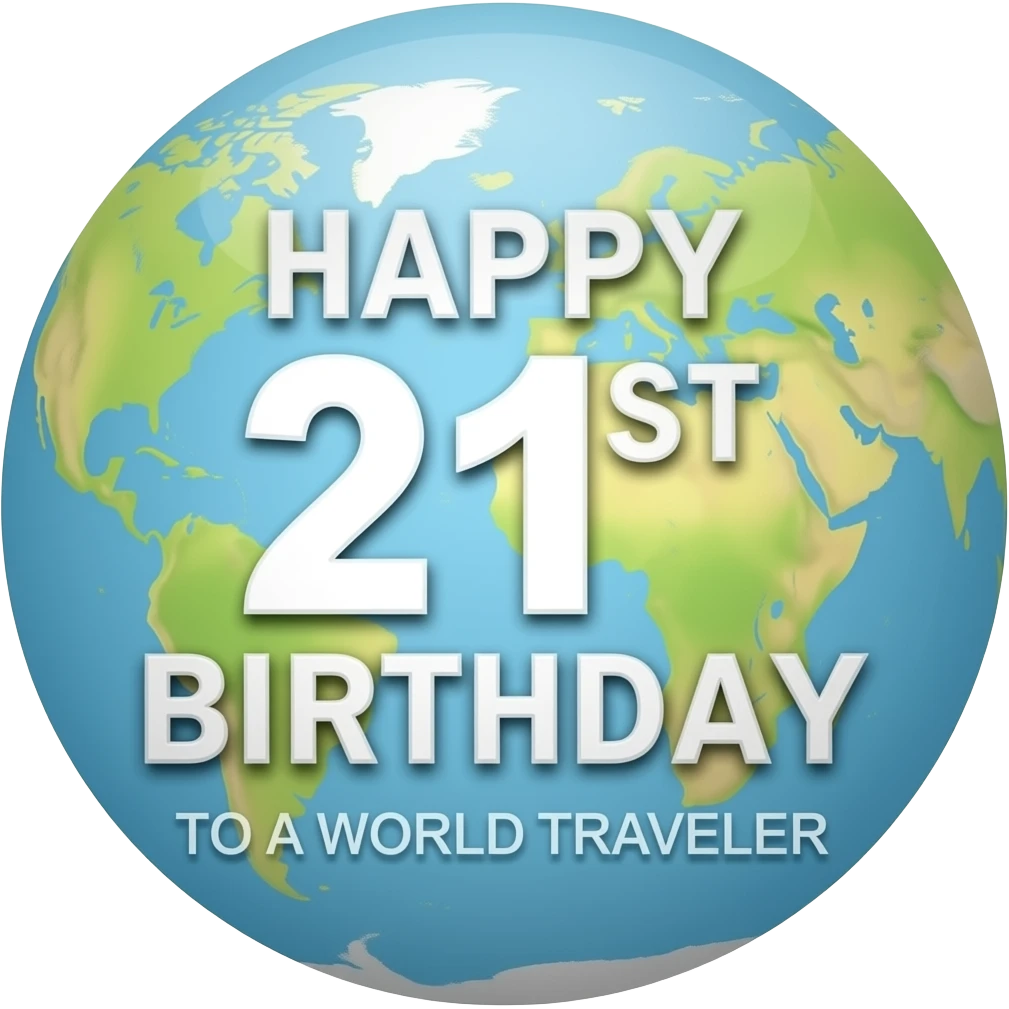 WORDS HAPPY 21ST BIRTHDAY TO A WORLD TRAVELER emoji