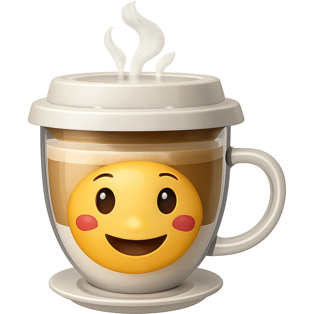 Add visible coffee steam rising from the cappuccino cup. Keep the style consistent with the original and maintain a transparent background. emoji