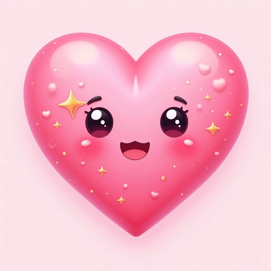 pink heart emoji with sparkles, extra cute, big eyes, blushing cheeks emoji