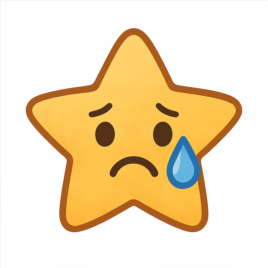 emo object, sad star with teardrop emoji