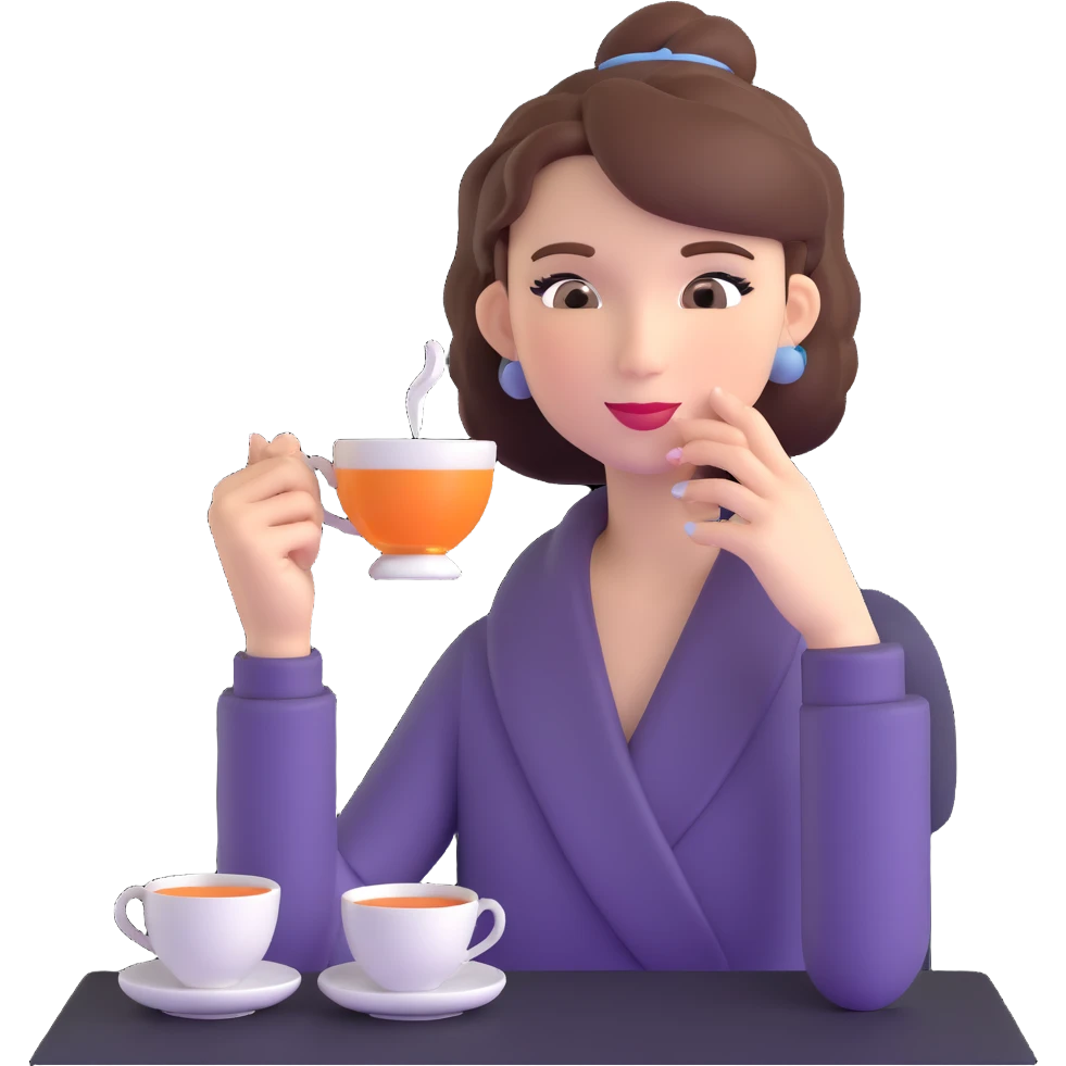 British girl with elegant hairstyle enjoying tea, focus on girl not teaware emoji