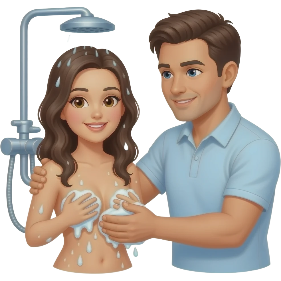 Me washing White girlfriend naked showering emoji