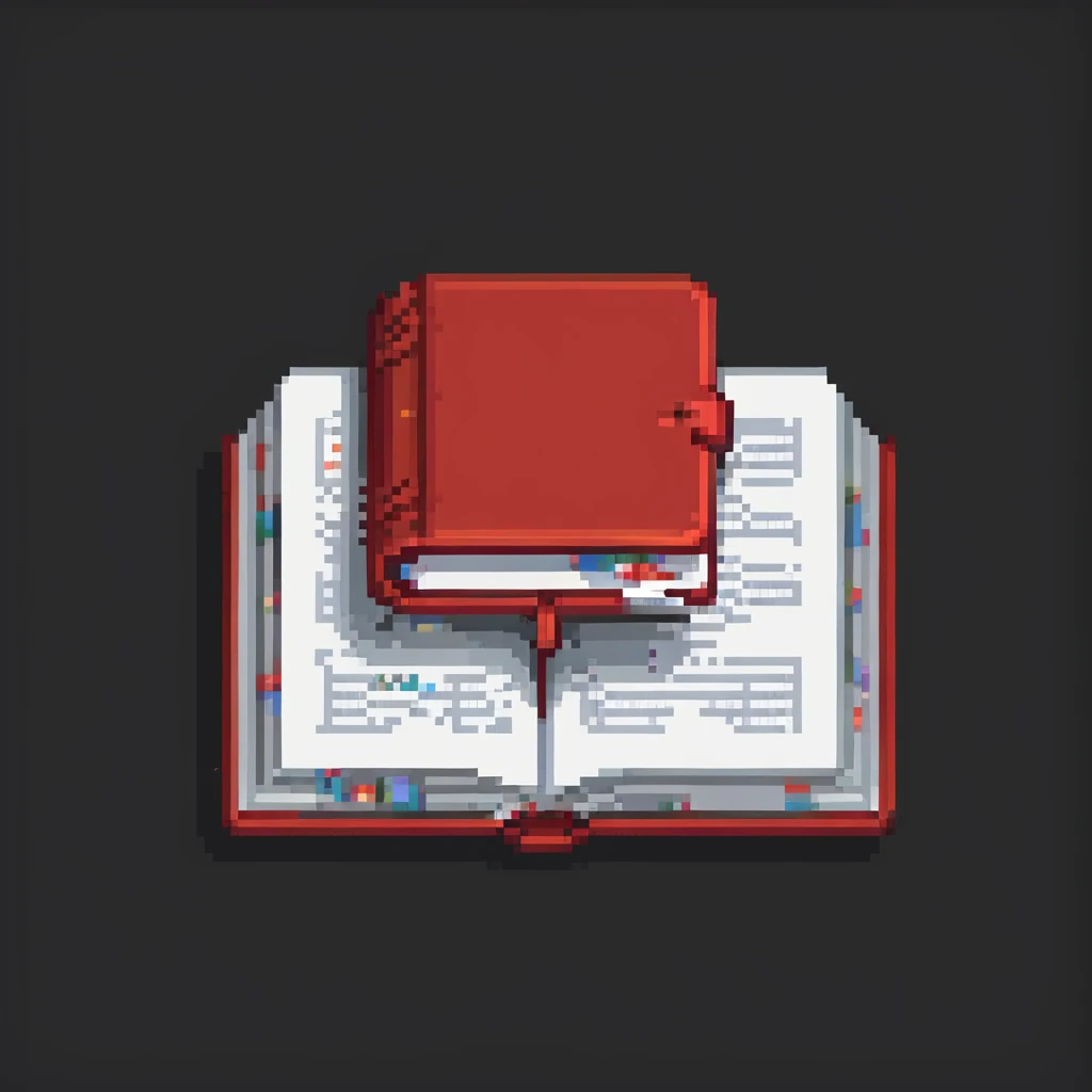 pixel art of a floating red book, opened, on a dark background emoji