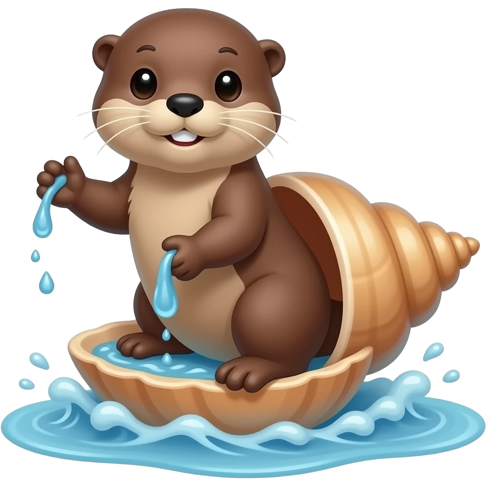 Tideroo A playful otter-like creature with fins along its arms and a spiral shell on its tail. It rides small waves for fun and stores fresh water in its shell. emoji